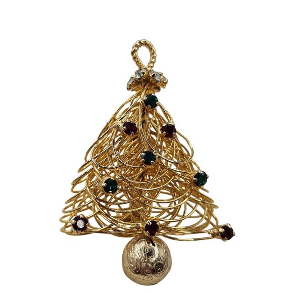 Vtg Unsigned Eisenberg Brooch Wired Christmas Tree Pin Rhinestones 60s Holidays - Picture 4 of 15